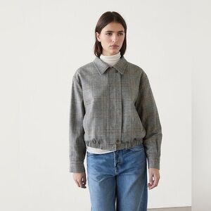 MASSIMO DUTTI WOOL PRINCE OF WALES PLAID CHECK BOMBER JACKET EQUESTRIAN Brown 8